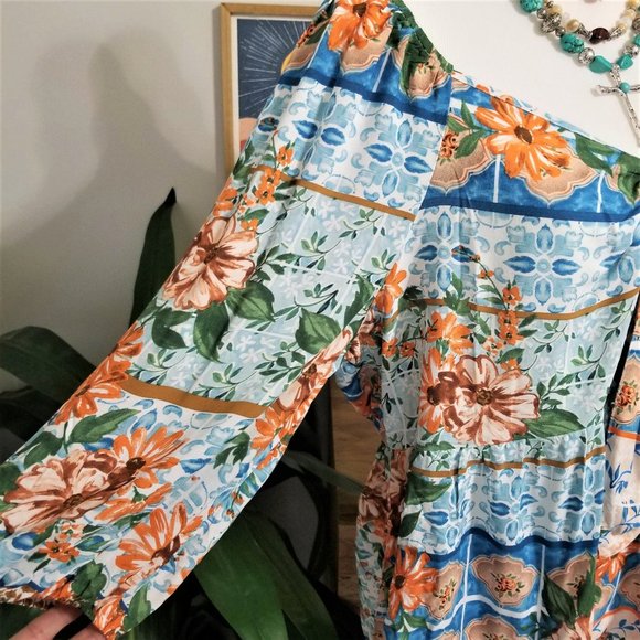 Top, Blouse. Aqua Coral Teal Multi, Floral Print. Cato Brand. Size 18/20W. NWT. - Picture 3 of 15